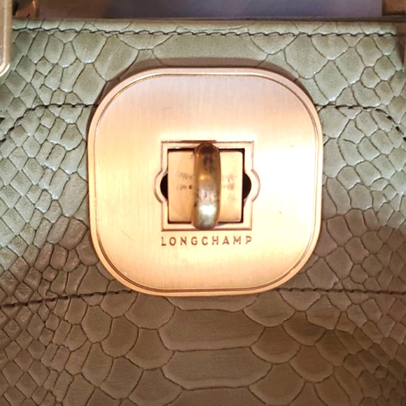 Longchamp Gatsby Snakeskin Exotic Green Leather Satchel Purse B3202 - Picture 4 of 10